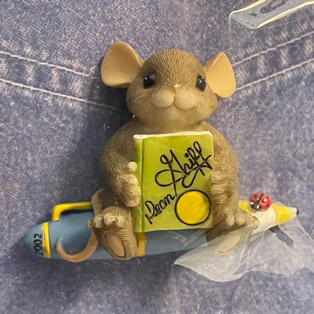 Charming tails Mouse Figurine on Pencil. Can I have your autograph pin.